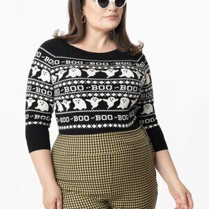 Unique Vintage Plus Size Haunted Ghosts Fair Isle Annaleigh Sweater - 1X/16
